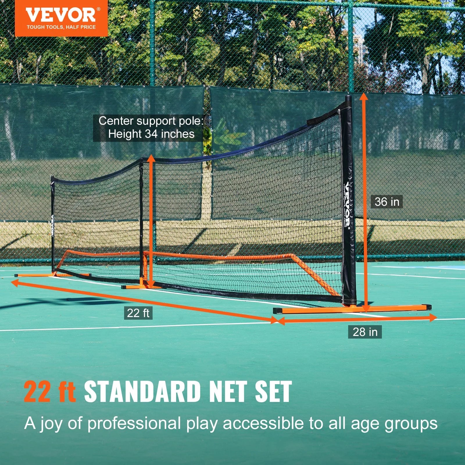 VEVOR Pickleball Net Set, 22FT Regulation Size Portable Pickleball System with Carrying Bag & Balls & Paddles, Weather Resistant Steady Metal Frame & Strong PE Net, for Outdoor Backyard Driveway